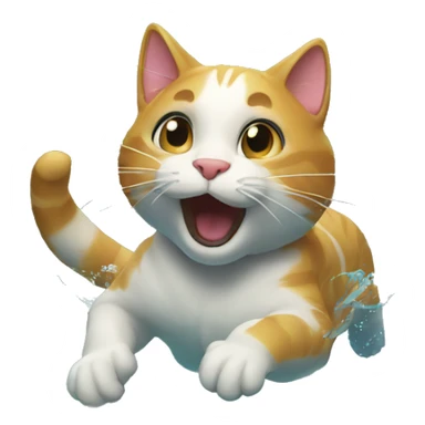 a cat who jumping in a pool sticker