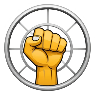 Round emblem symbolizing martial arts with a bold fist facing forward in the center. The fist is surrounded by dynamic lines representing movement and power. The design conveys strength, focus, and precision, with a minimalist background emphasizing the combat spirit. Transparent background. sticker