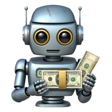 mexican robot holding cash sticker