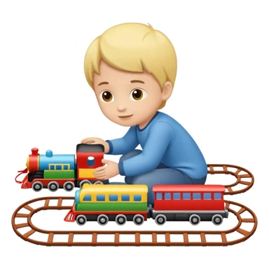 child playing with both toy cars and trains sticker