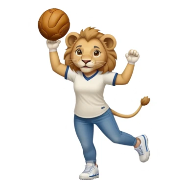 friendly anthropomorphised female lion wearing a baseball shirt, jeans, and trainers, lifting something up sticker