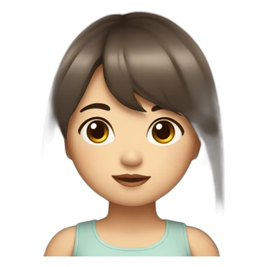 girl chubby cheeks with dark brown long hair and bangs with monolids sticker