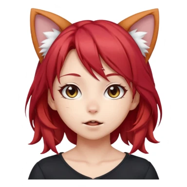 cute anime girl with cat ears, red blowing hair sticker