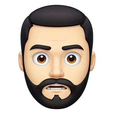 Distorted cartoon face after punch, stretched cheeks, trimmed beard, medium-length black hair, short sides, hair forward, transparent background. sticker