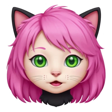 Black cat wearing a pink hair wig sticker
