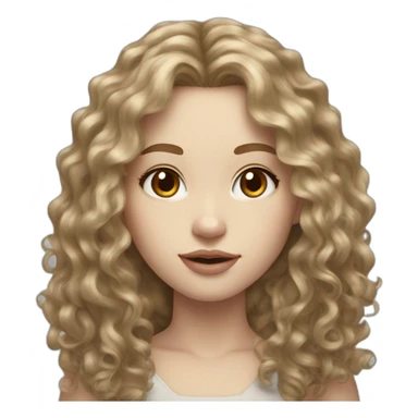 pale skin long curly dark blonde hair brown small eyes big lips sticker