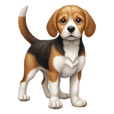 cinematic-[beagle dog]-realistic-full-body-sitting-emoji,-tail-resting-loosely-beside-its-paws,-head-tilted-dramatically,-scruffy-[beagle]-fur,-simplified-yet-realistic-focused-features,-highly-detailed,-glowing-with-an-almost-sarcastic-glow sticker