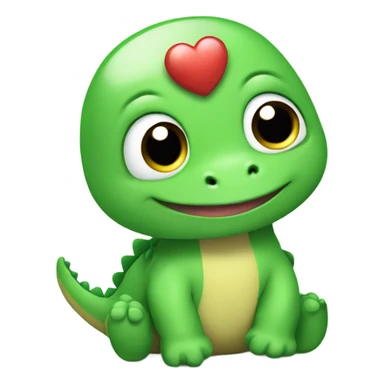cute green round baby dino, with hearts around it sticker