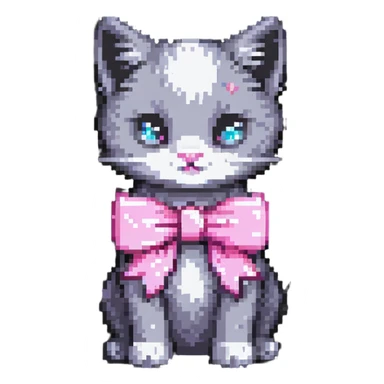 pixel art kitten with a pink bow sticker