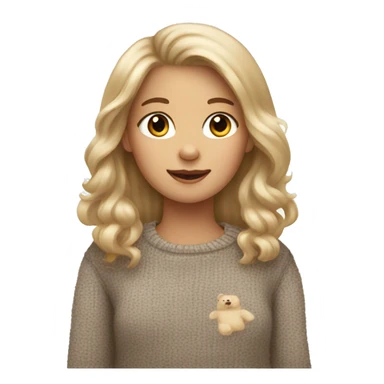 long hair white girl wearing teddy bear sweater  sticker