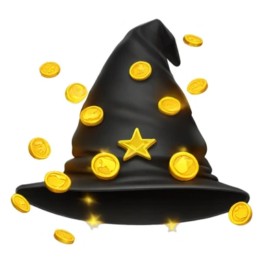 a wizard hat emoji filled with glowing coins sticker