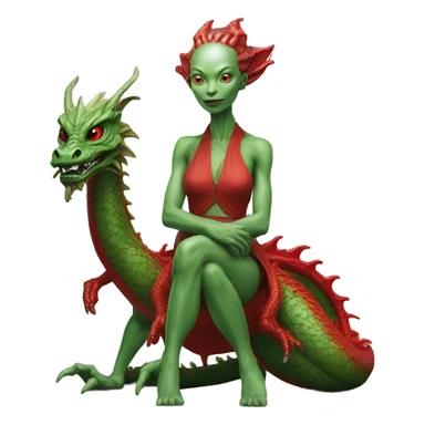 Photo realistic, alien female green,  on red china dragon sticker