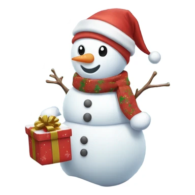 christmas cute snowman carrying a present with snow flakes behind the snowman sticker