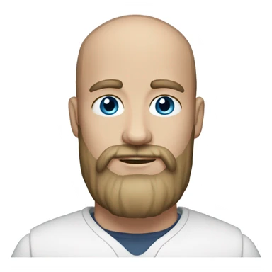 Man with dark blonde hair. A short polytail and bald spots on right and left side of his head. Blue eyes and dark blonde beard  sticker