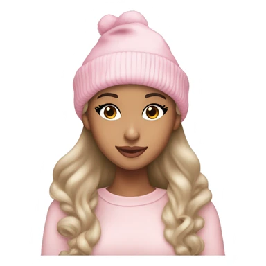 Ariana grande in a light pink christmas outfit wearing a light pink christmas hat sticker