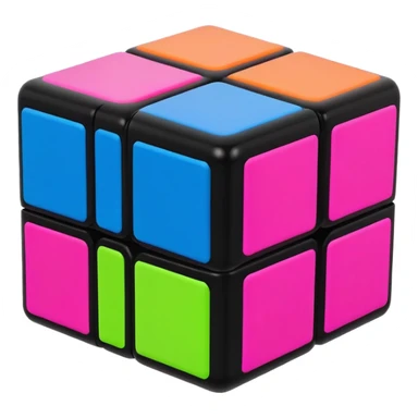 A 3x3 Rubik's Cube with neon bright colors: electric blue, hot pink, neon green, neon yellow, neon orange, bright purple, minimalist iOS emoji style sticker