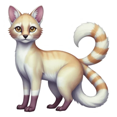 Colorful tropical pearly-albino-white iridescent glorious exotic cute cool beautiful shiny beautiful fantasy-caracal-civet-genet-sergal-vernid-Cacomistle-oncilla-animal-Fakémon-hybrid-fursona (full body) sticker
