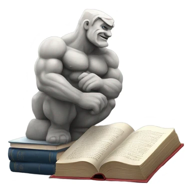 Stone statue flexing with book sticker