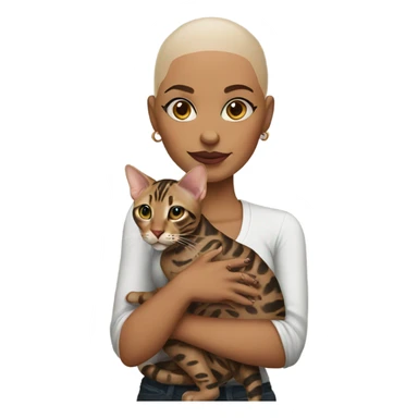 bald girl with tattoos holding a bengal cat sticker