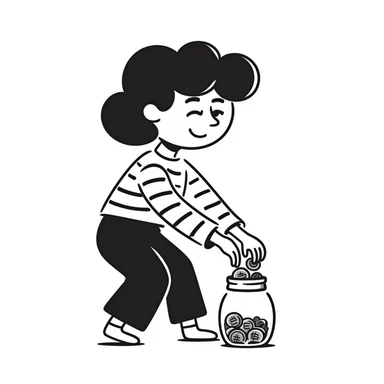 Person happily putting coins in savings jar sticker