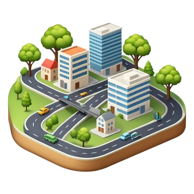 A small city or town placed on a floating or elevated platform. Buildings, roads, and trees are compactly arranged on top of a raised base, giving it a diorama or model-like appearance sticker