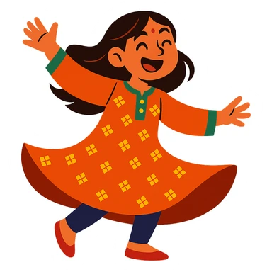 girl in ethnic kurta dress, mid-twirl, expressive and fun sticker