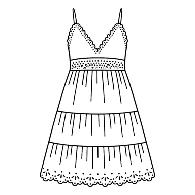 white crochet summer sundress, flat vector sticker