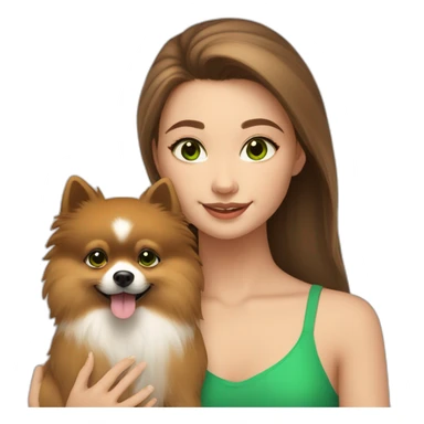 light-skinned-girl-with-brown-hair-and-green-eyes-petting-pomeranian sticker