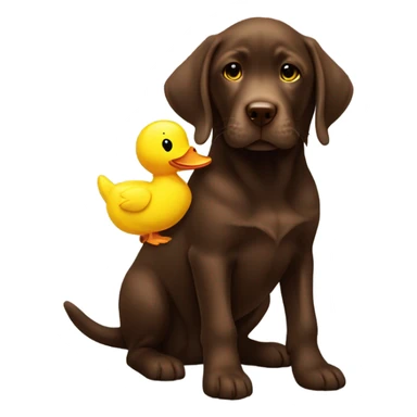 Chocolate lab puppy with big yellow duck plush toy in mouth sticker