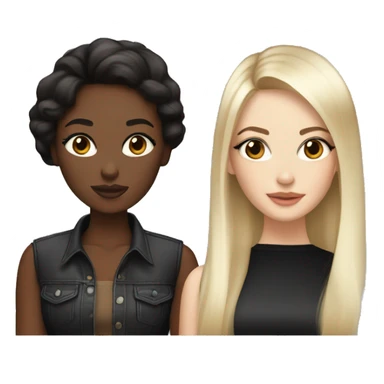 Two white girlfriends. One with brown hair in square, the other with black hair, bangs and a square. In fashionable clothes and beautiful modern makeup sticker