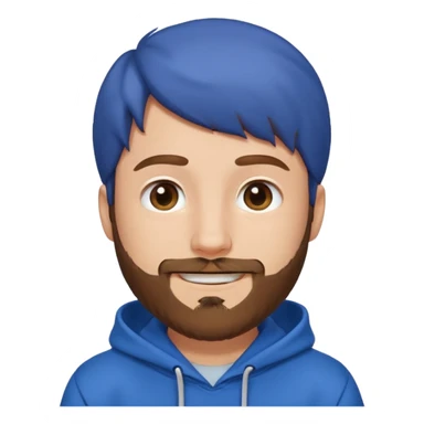 cartoon emoji of MrBeast, blue hoodie, friendly smile, short brown hair, beard sticker