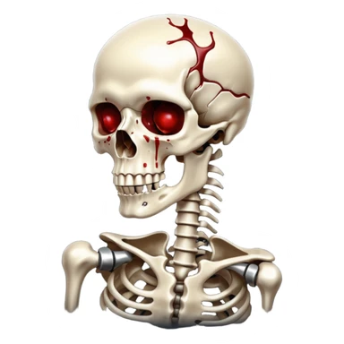 metallic anatomic bones with blood, steel texture, dark dramatic tone, clean background sticker