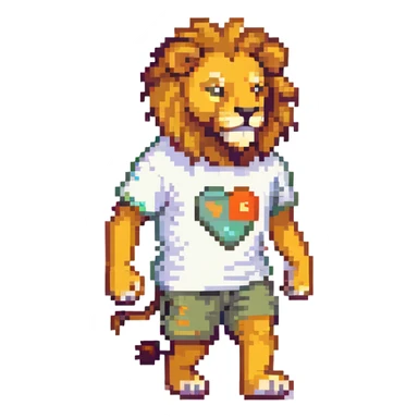 retro 1950s anthropomorphised lion in a t-shirt and shorts walking sticker