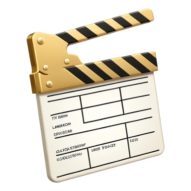 ultra simplified movie clapper with gold and white colors, two simple rectangles with a diagonal line sticker