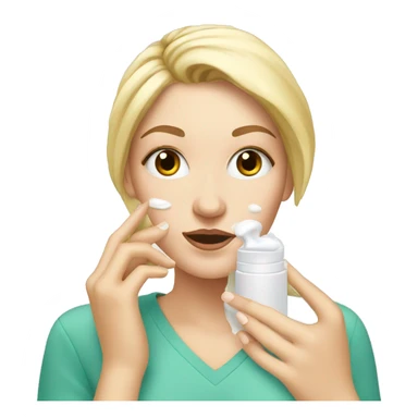 white girl applying cream on face sticker