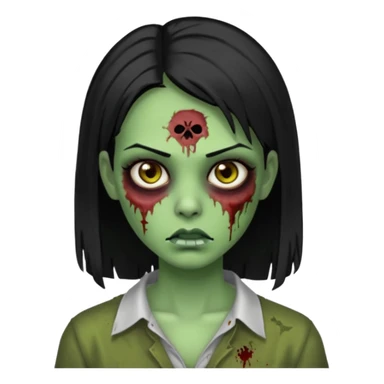 Faça uma zombie mulher bonita verde com olhos castanhos cabelos pretos partido ao meio liso com estilo de y2k baddie sticker