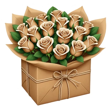 boquet of brown/ white roses in a paper package sticker