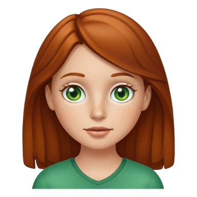 Create an emoji of a white girl with freckles, brown hair and green eyes sticker