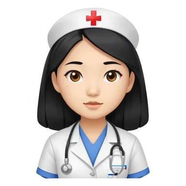Critical care Asian girl with long black hair nurse sticker