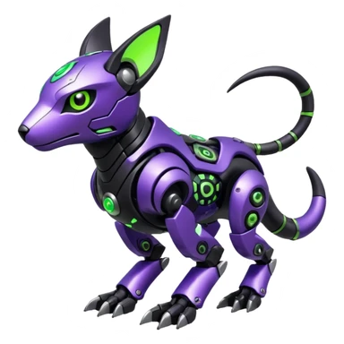 Futuristic mechanical cyborg modern badass cool shiny metallic alloy black-obsidian purple neon-green white lime animal hybrid Fakemon full body with intricate patterns sticker
