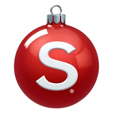 red Christmas ball with white "S" logo sticker