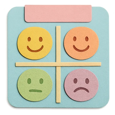 soft pastel mood tracker with round smiley faces, no shadow, gentle paper craft style sticker