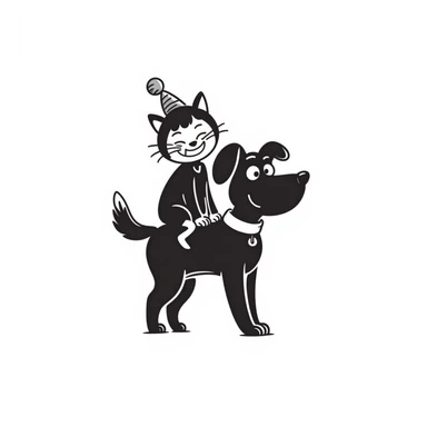 cat riding a dog, hand drawn doodle style sticker