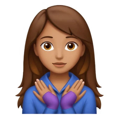 A girl with brown hair with her hands around her neck sticker