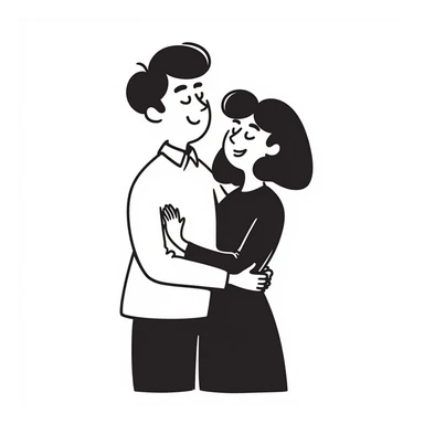 white man with brown hair and white woman with black hair, in love sticker