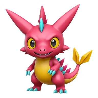 A 3D CGI model of a randomly-colored edgy kawaii Fakémon-Pokémon-Digimon-creature (full body) sticker