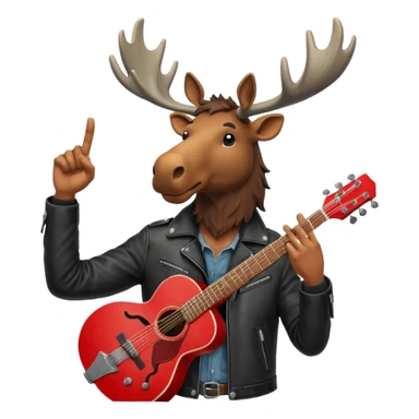 A man with a moose head in alaska pointing a red guitar directly up in the air. Make the graphics gritty and realistic like the moose man is a villian in a high budget batman movie. It needs to be 100 times more dark themed and realistic. Like your batman characters  sticker