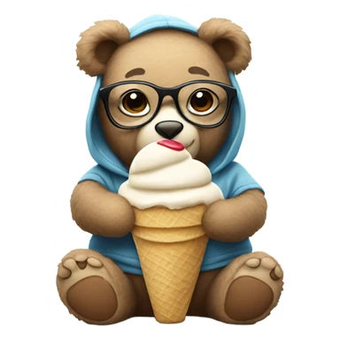 Cuddly teddy bear with glasses and hoodie eating ice cream  sticker