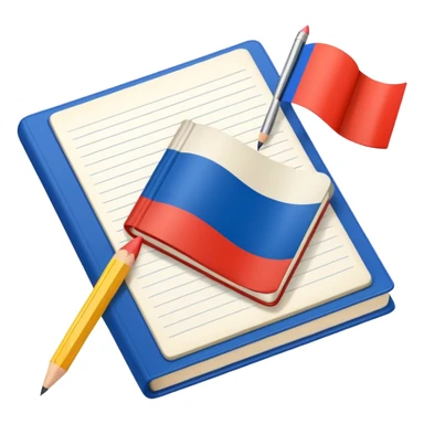 book with Russian flag colors, open notebook and pencil nearby sticker