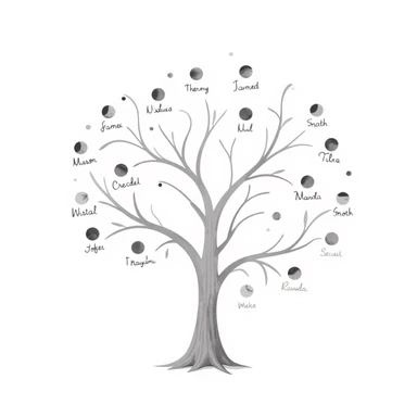 Hand-drawn ethereal family tree with delicate flowing lines connecting ancestor circles, dreamy watercolor-like effects sticker